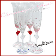 飾りボトル　スワロデコKing&Queen　デコレーション　グラス　シャンパングラス　ペアデコレーション